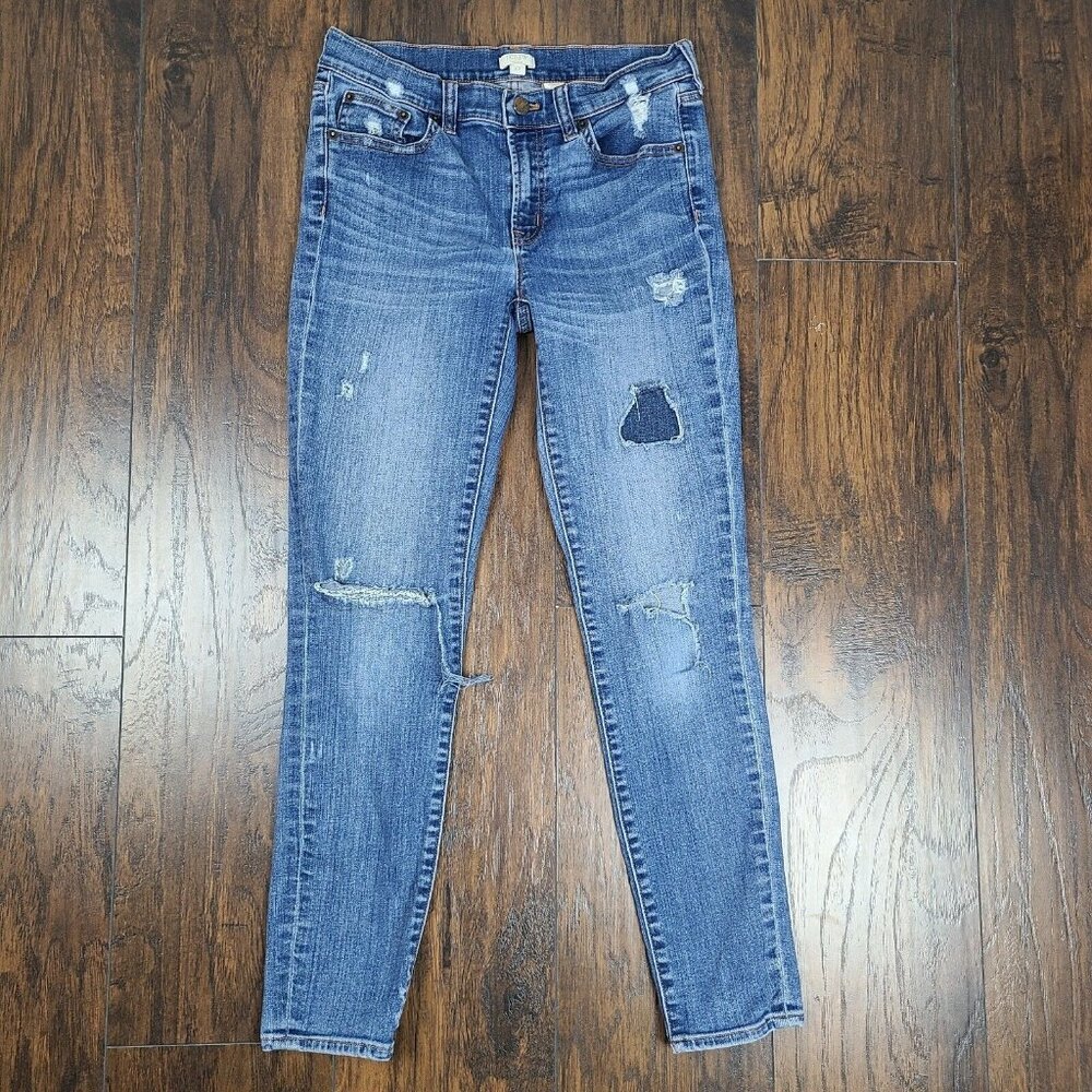 J. Crew Size‎ 27 Jeans Skinny Medium Wash Ripped Distressed Stretch Denim